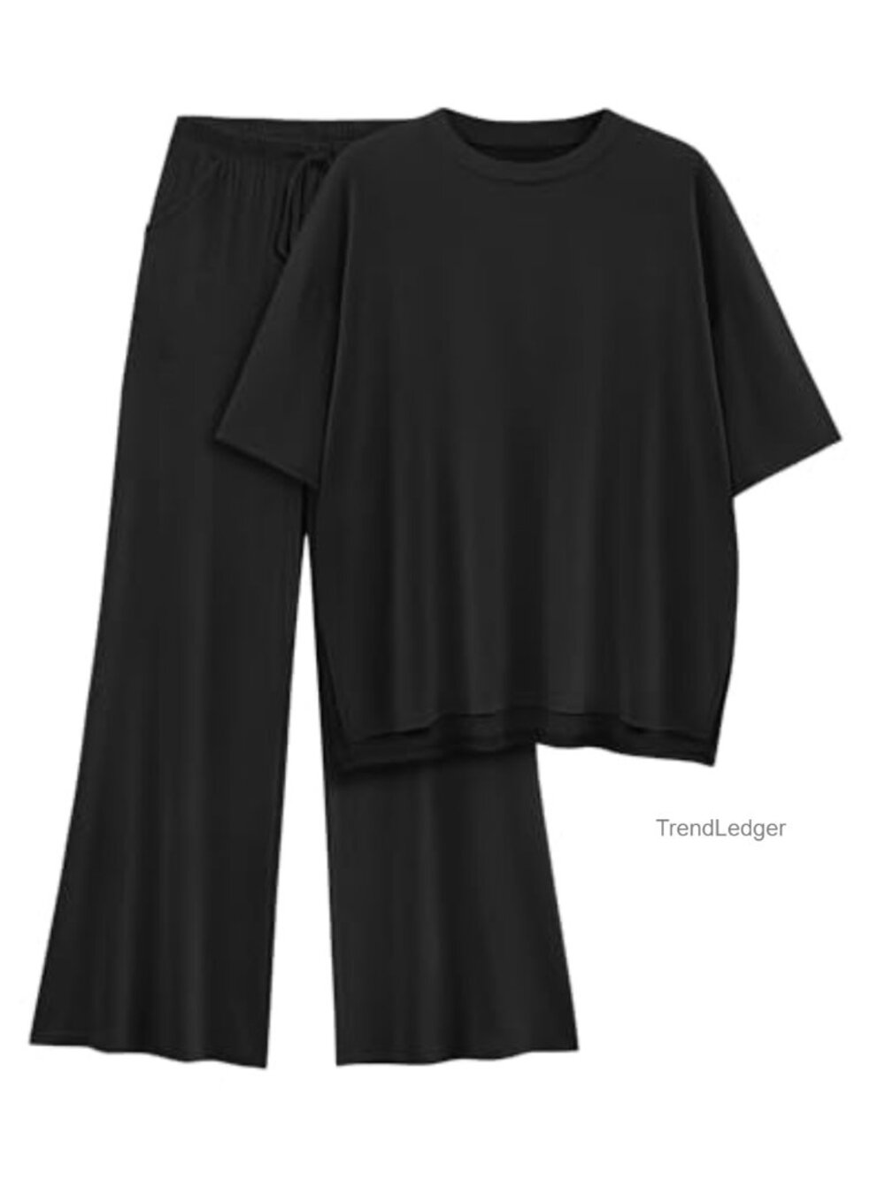 Womens 2 Piece Lounge Set Oversized Short Sleeve Wide Leg Pants Rayon Blend